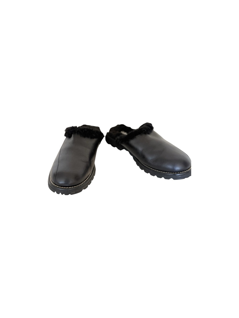 UGG Australia  Black Leather Sheepskin Lining Slip-On Loafers 7